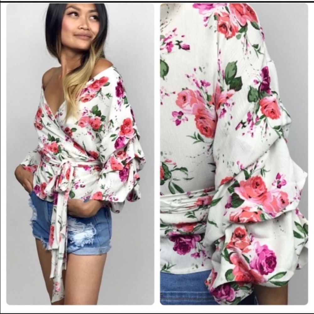 Floral wrap around blouse
